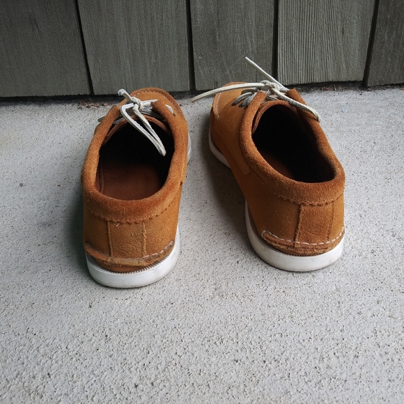 Mens Quoddy Toast Suede Gold Upper Leather Boat Sole Lace up Moccasins Size 10 - Picture 4 of 10